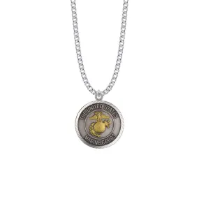 1-1/8 Inch Round Two-Tone Sterling Silver U.S. Marine Corps Medal