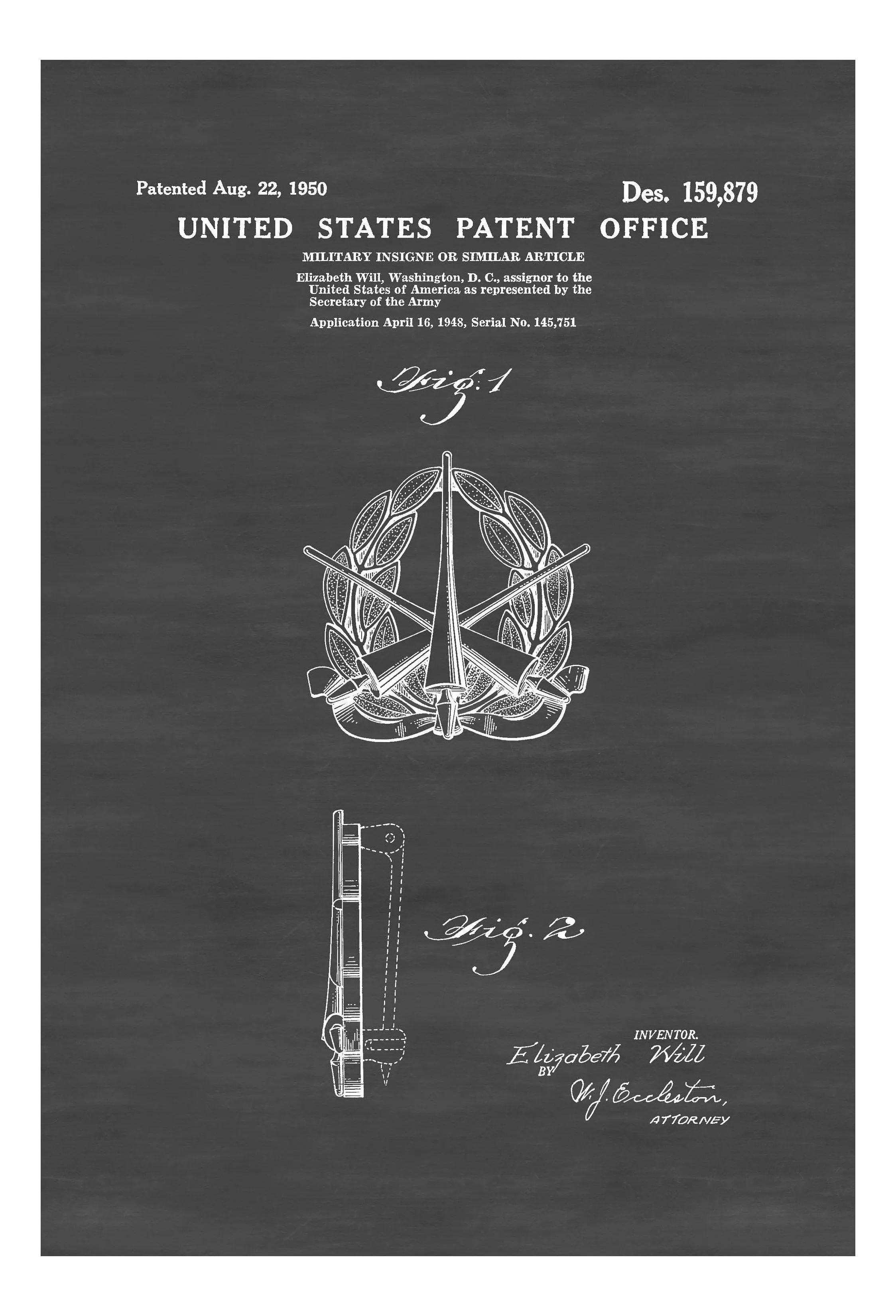 Army Insigne Patent - Patent Print, Wall Decor, Military Decor, Military Insigne, Army Gift, Military Gift, Military Medal