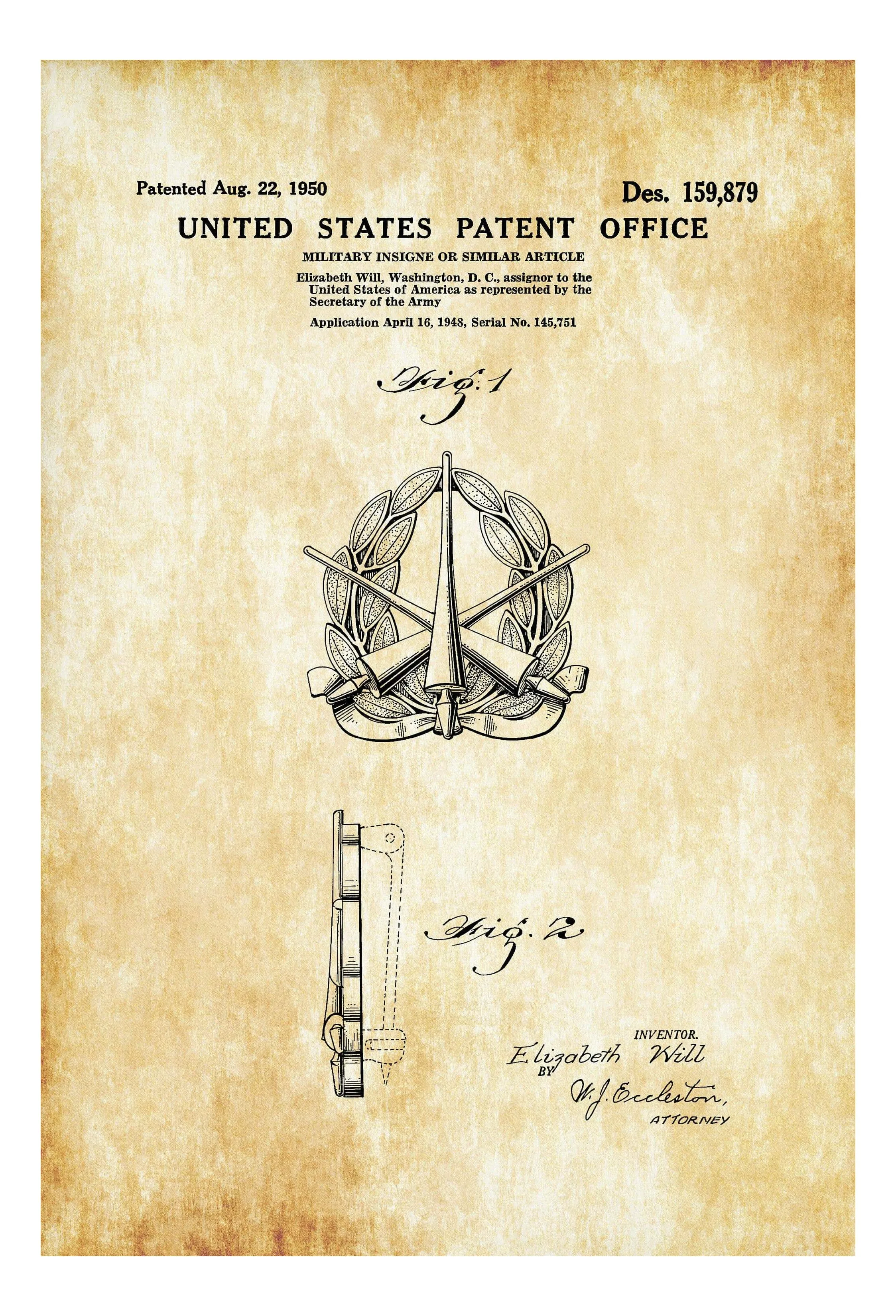 Army Insigne Patent - Patent Print, Wall Decor, Military Decor, Military Insigne, Army Gift, Military Gift, Military Medal
