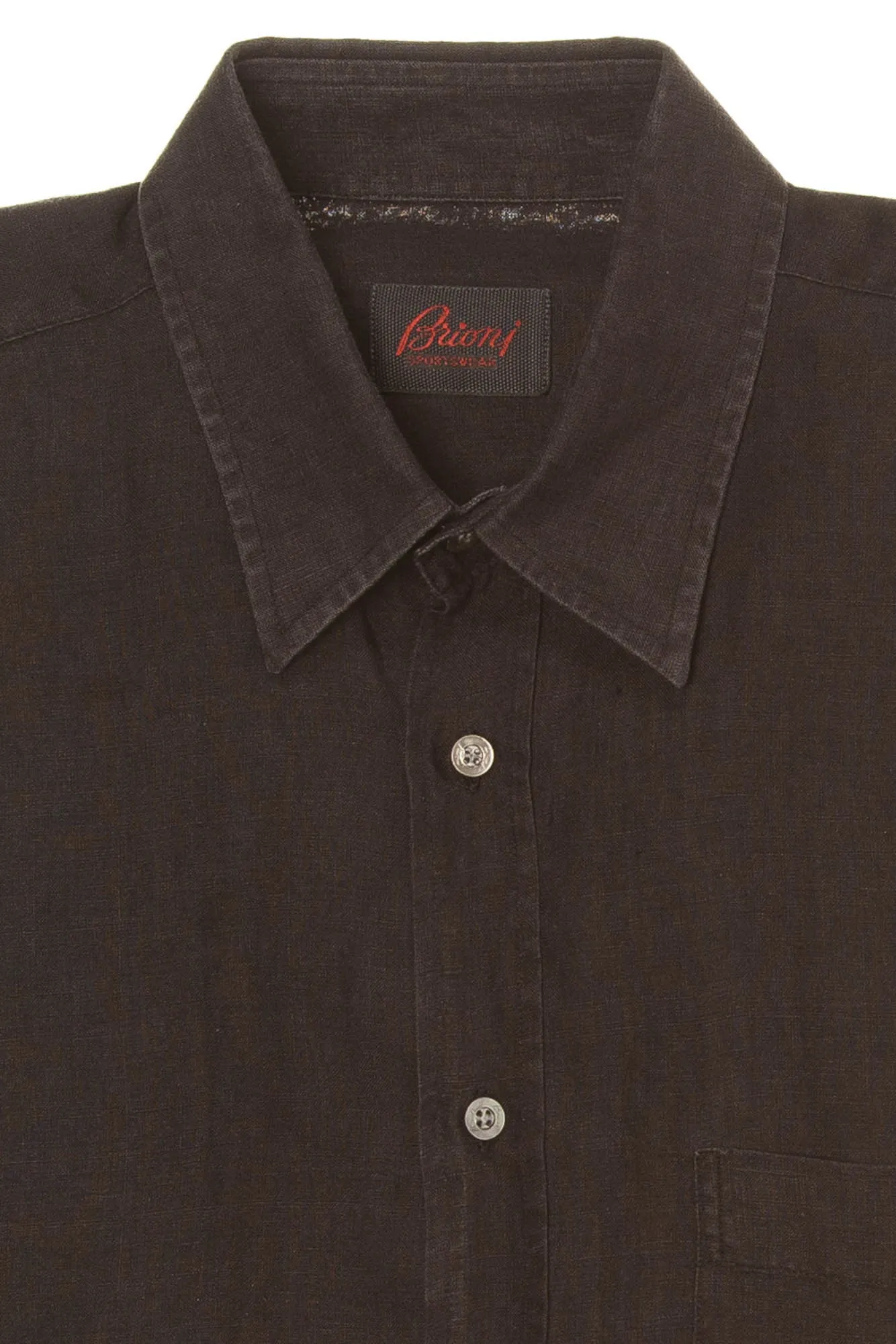 Brioni - Black Linen Men's Button Up Dress Shirt - L
