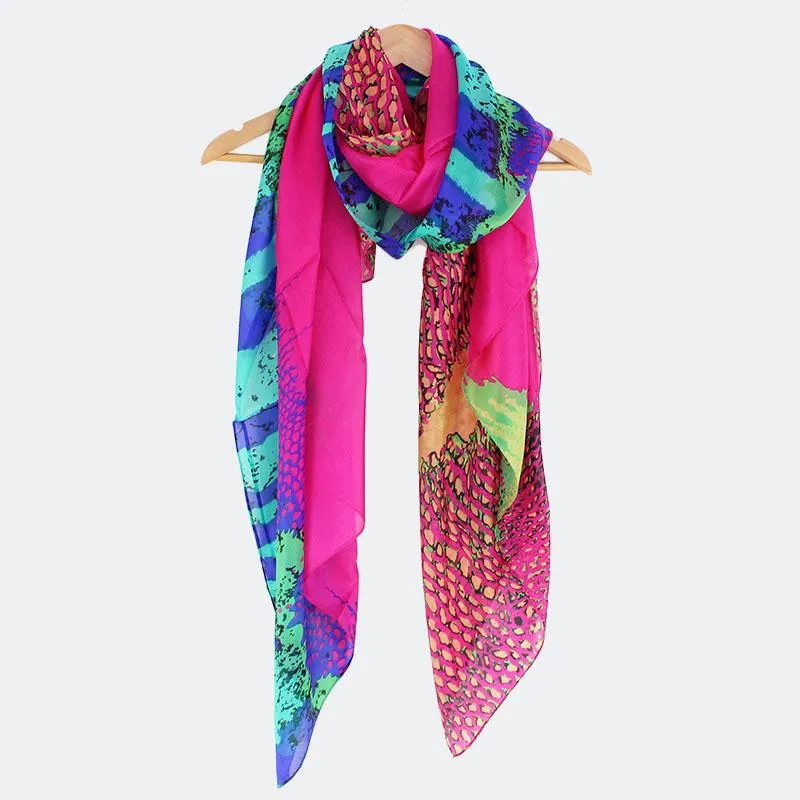 Fuchsia Abstract Leopard Print Large Pure Silk Scarf