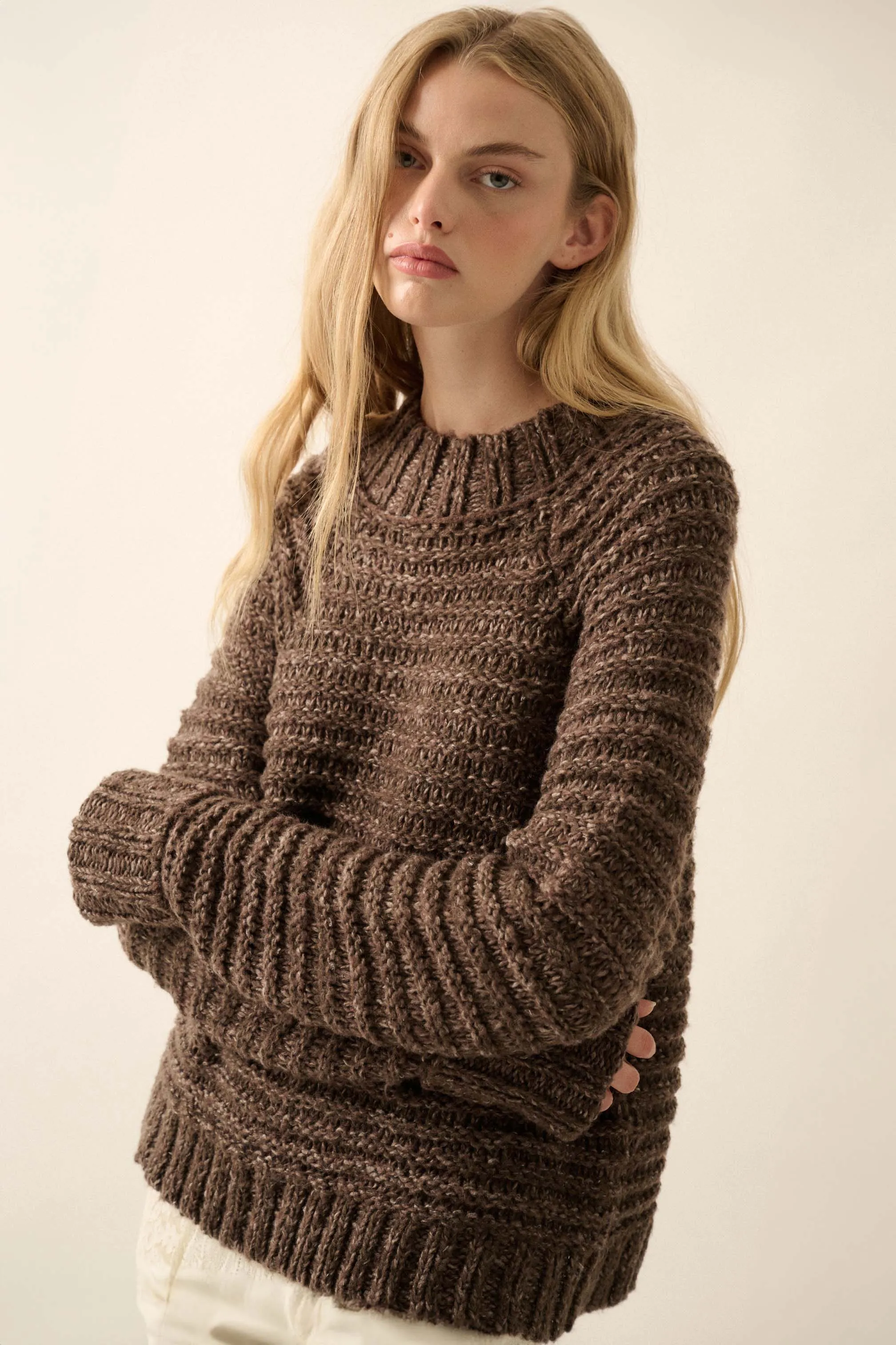 Get Comfy Chunky Horizontal Rib-Knit Sweater