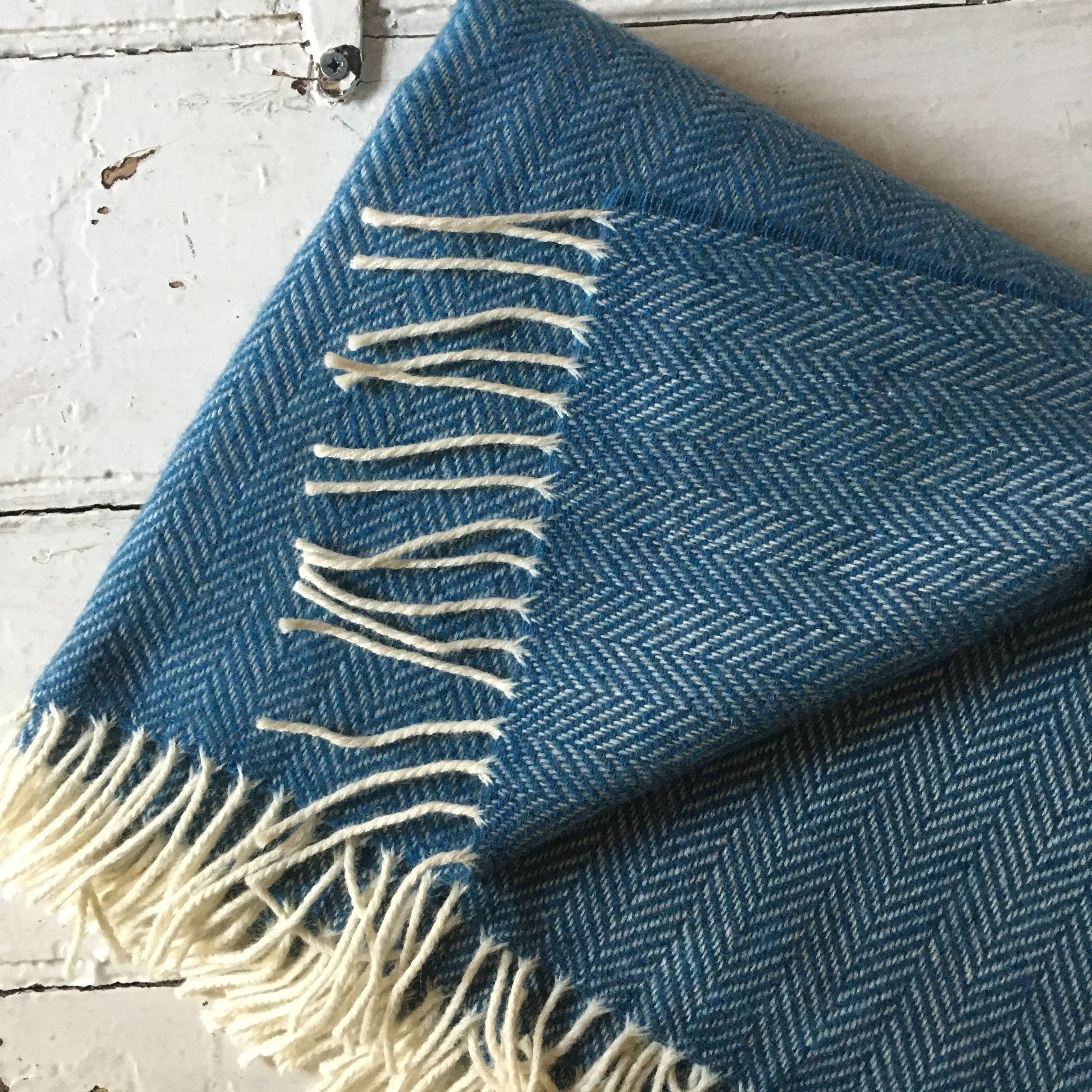 McNutt | Heritage Pure Wool Blanket | Blue Sky Herringbone
