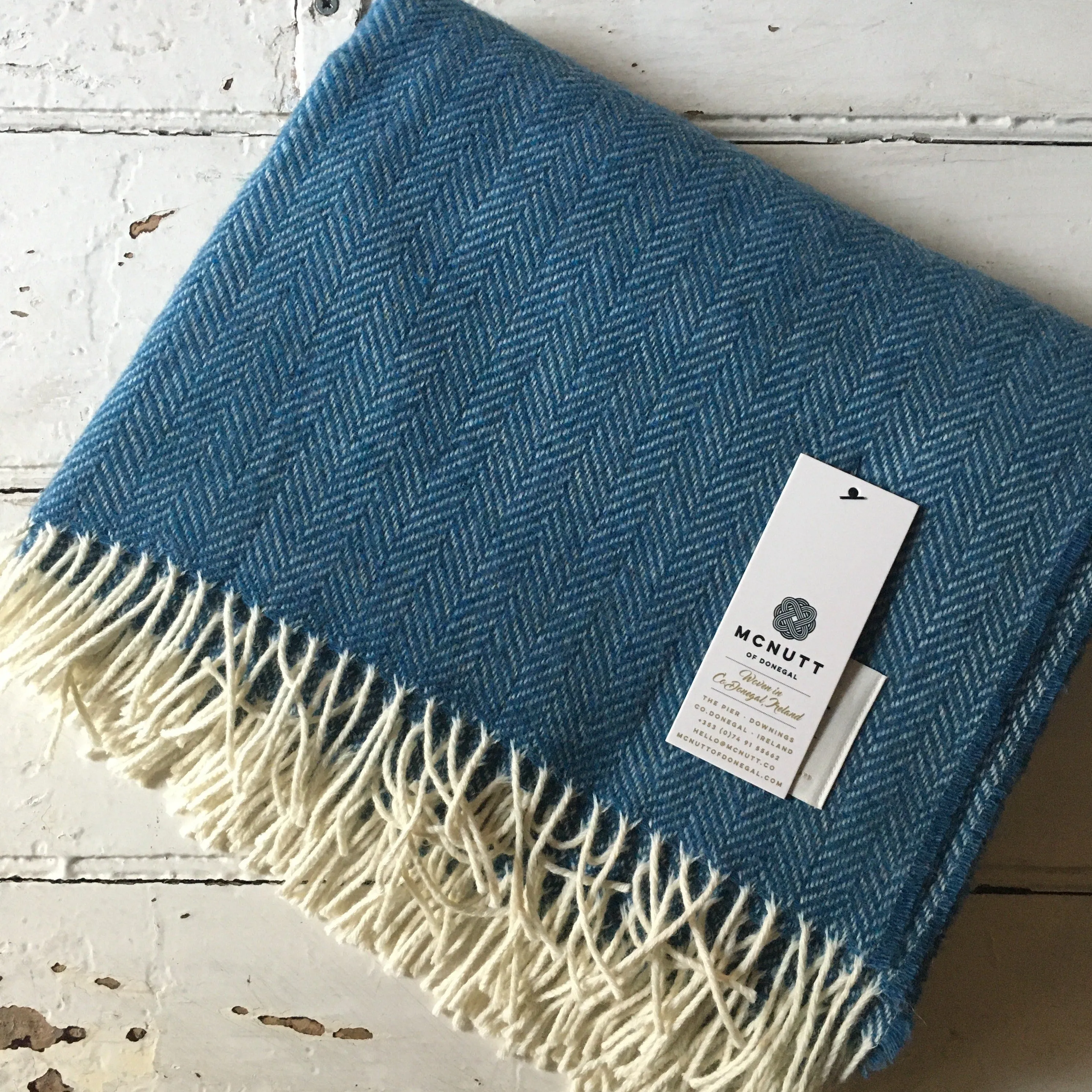 McNutt | Heritage Pure Wool Blanket | Blue Sky Herringbone