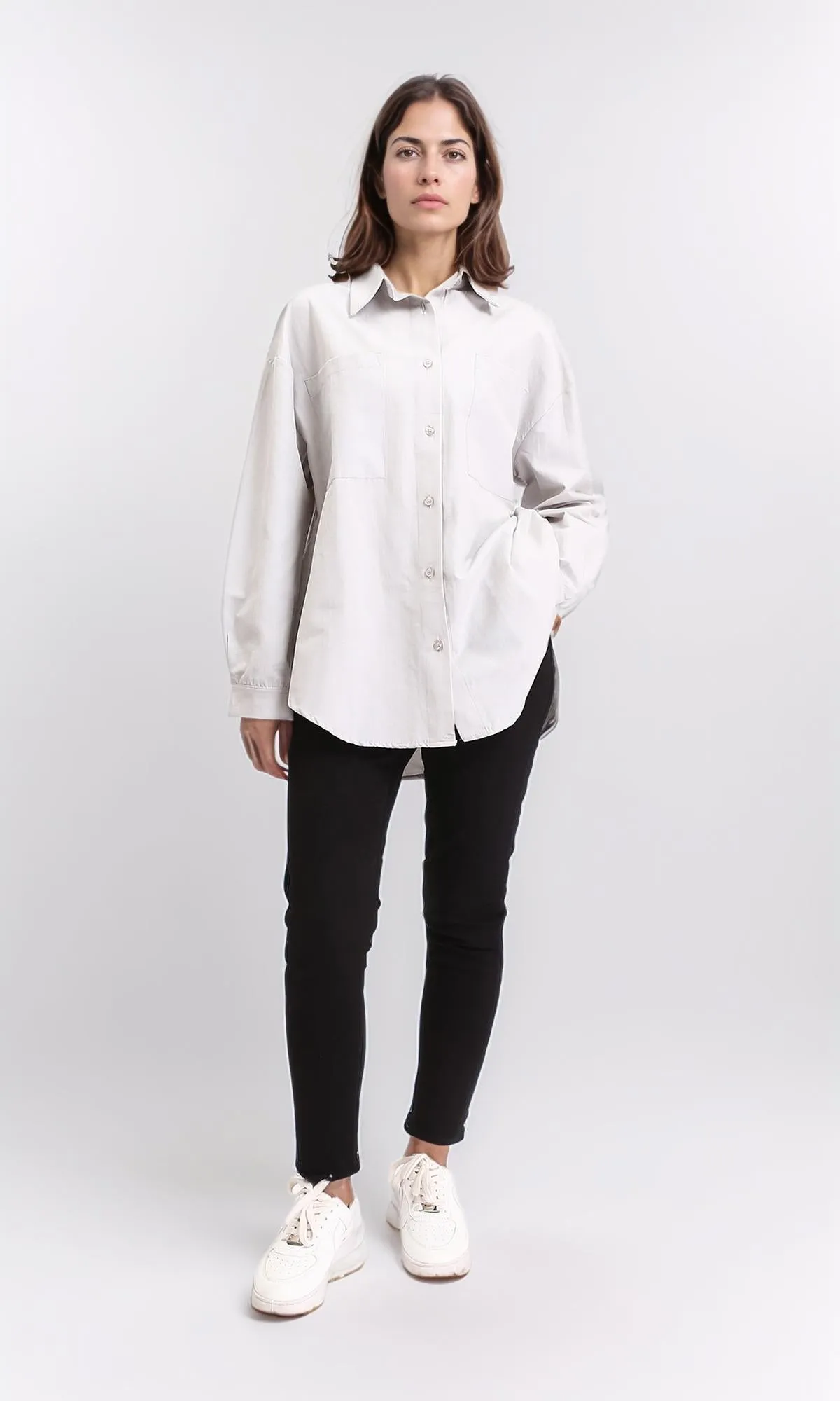 R209119 - Solid Shirt with Front Pockets - Grey