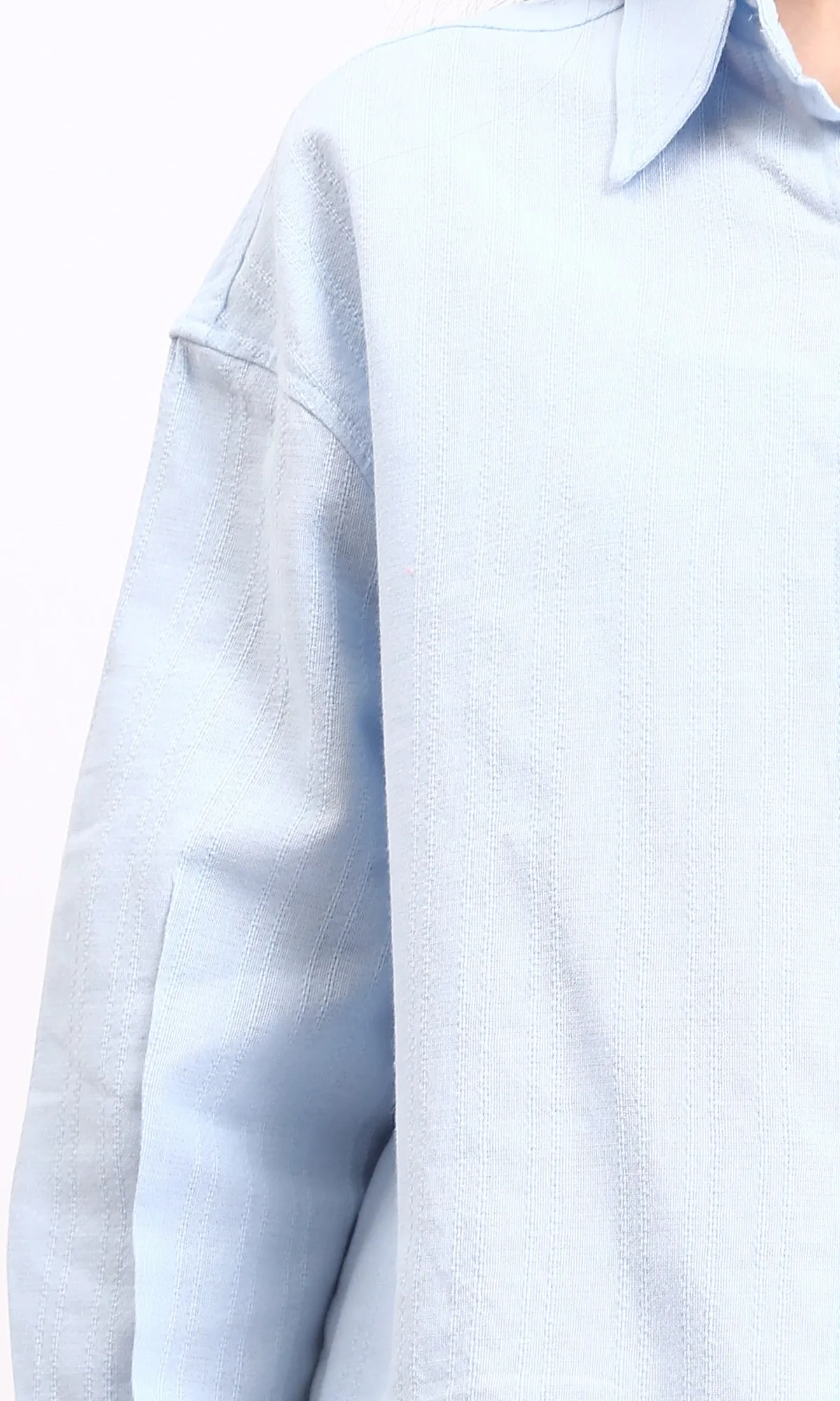 R210106 - Self Pattern Long Sleeves Cotton Shirt - Light Blue