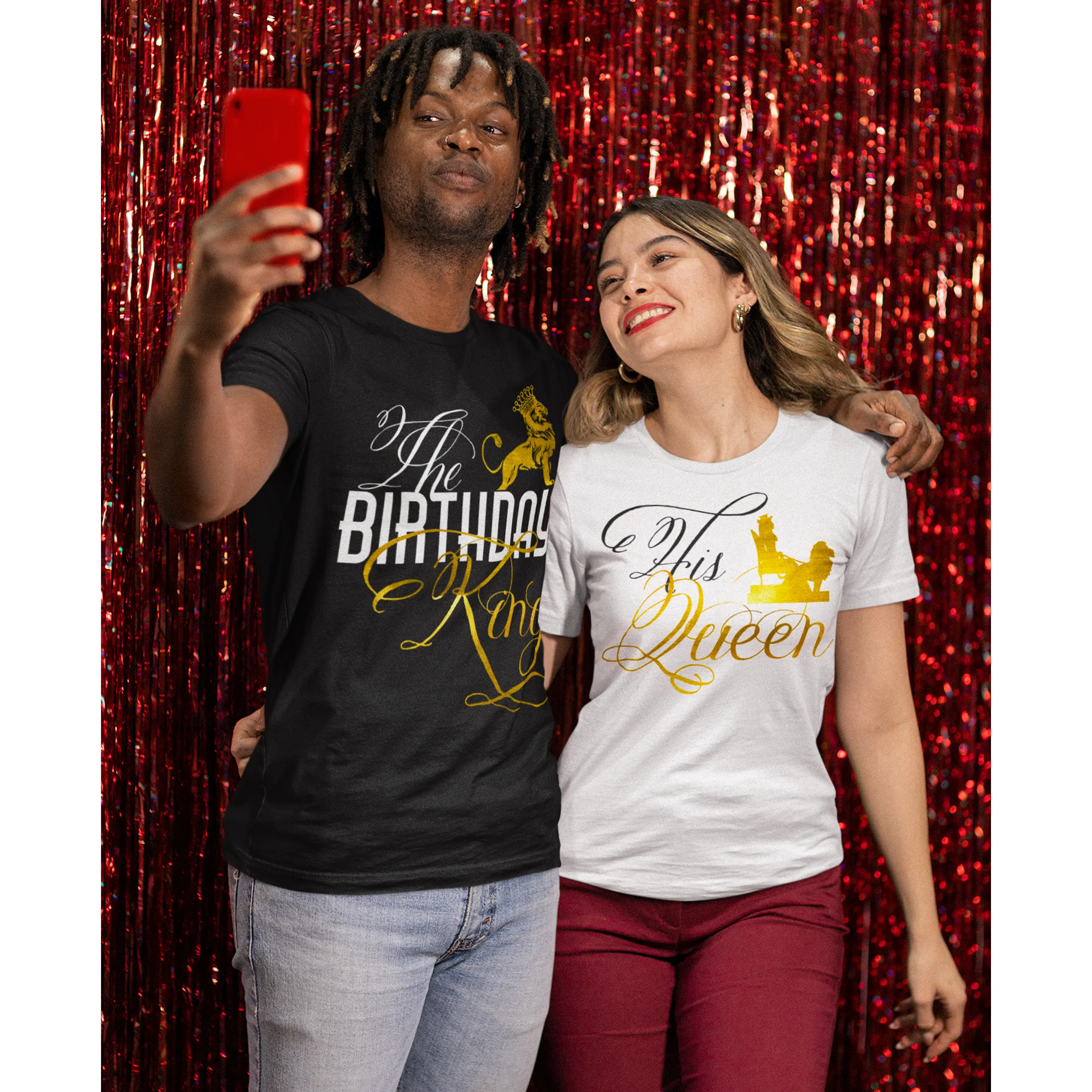 The Birthday King - His Queen Couples and Birthday Squad Shirts